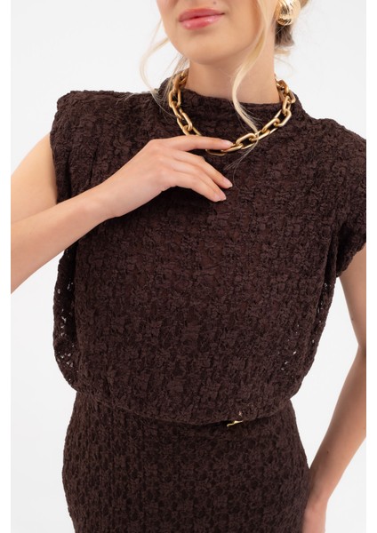 Kadın Kahverengi Gold Broşlu Dantel Elbise indirimleri