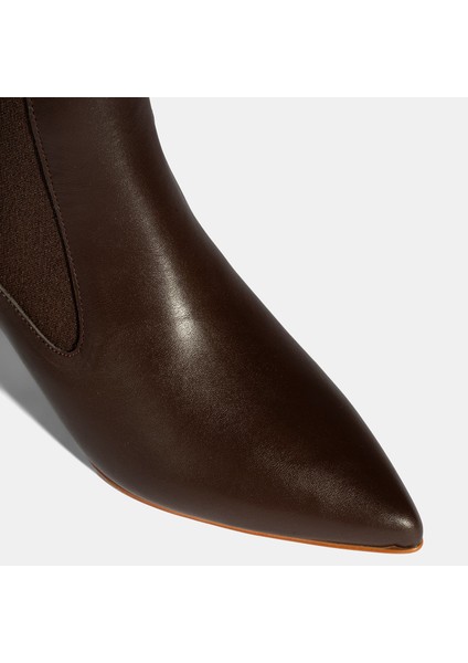 Kadın Siyah Lastikli Ince Topuklu Deri Bot