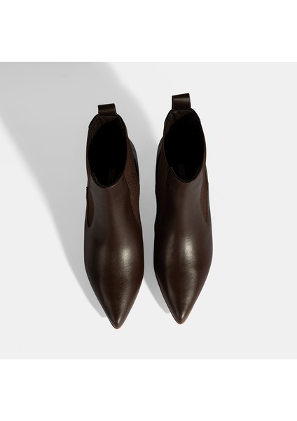 Kadın Siyah Lastikli Ince Topuklu Deri Bot