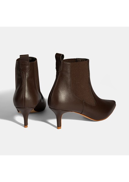 Kadın Siyah Lastikli Ince Topuklu Deri Bot