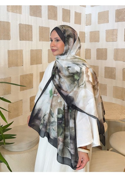 Retro Desenli Pamuk Şal Romantik Seri Siyah Yeşil PS96 fiyatları