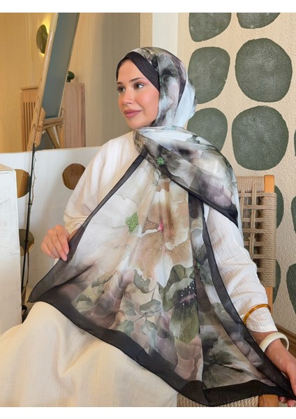 Retro Desenli Pamuk Şal Romantik Seri Siyah Yeşil PS96 fırsatları