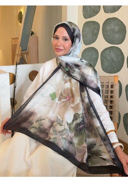 Retro Desenli Pamuk Şal Romantik Seri Siyah Yeşil PS96 indirimleri