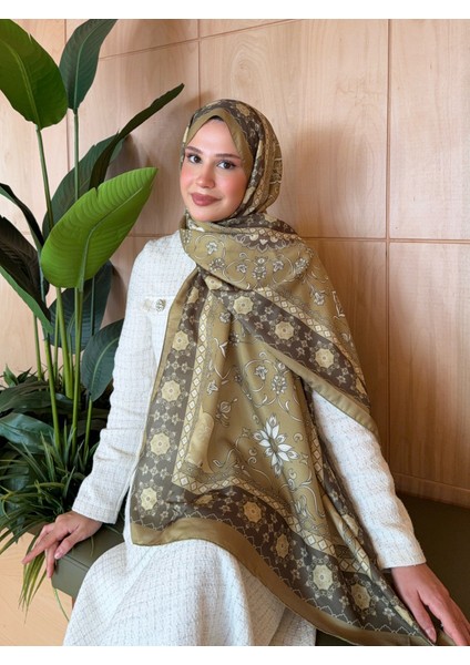 Desenli Pamuk Soft Şal Vera Serisi Yağ Yeşili PS149
