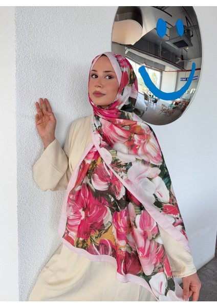 Desenli Pamuk Soft Şal Ilham Serisi Pudra Fuşya PS88