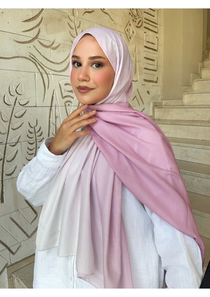 Retro Desenli Pamuk Şal Ebru Serisi Pembe Degrade PS51