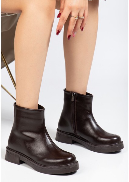 Kahve Kırışık Rugan Fermuarlı Günlük Kadın Bot fiyatları