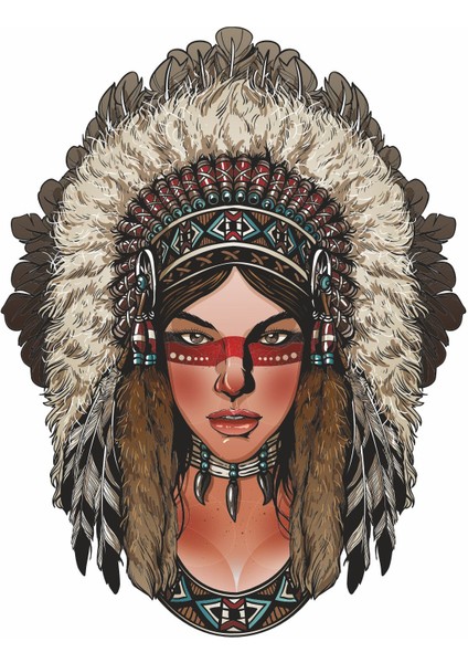 Kızılderili Kadın Sticker - Araba Oto Motosiklet Karavan Sticker - 00031