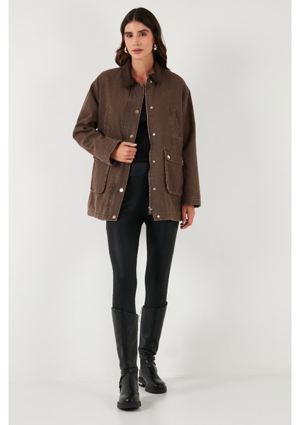 Mumlu Gabardin Yakası Kadife Ekose Astarlı Ceket Mont Bayan Mont 6810330