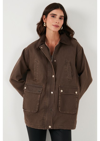 Mumlu Gabardin Yakası Kadife Ekose Astarlı Ceket Mont Bayan Mont 6810330 fırsatları