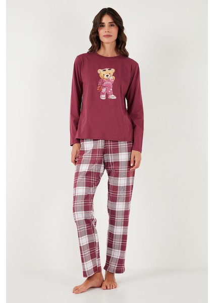 Pamuklu Regular Fit Baskılı Bisiklet Yaka Pijama Takımı Bayan Pijama Takımı 65723314 fiyatları