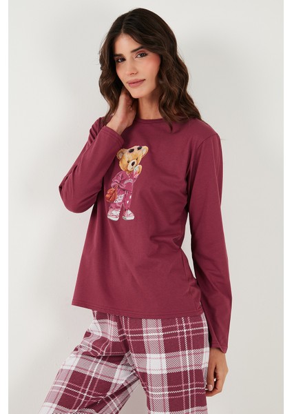 Pamuklu Regular Fit Baskılı Bisiklet Yaka Pijama Takımı Bayan Pijama Takımı 65723314 fırsatları