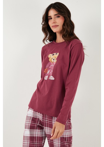 Pamuklu Regular Fit Baskılı Bisiklet Yaka Pijama Takımı Bayan Pijama Takımı 65723314 indirimleri