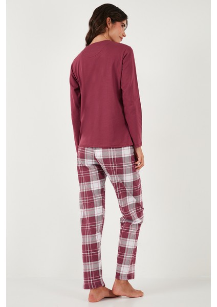 Pamuklu Regular Fit Baskılı Bisiklet Yaka Pijama Takımı Bayan Pijama Takımı 65723314