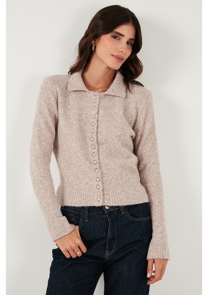 Yün Karışımlı Regular Fit Düğmeli Polo Yaka Hırka Bayan Hırka 4617013