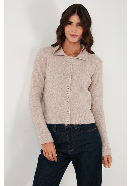 Yün Karışımlı Regular Fit Düğmeli Polo Yaka Hırka Bayan Hırka 4617013 modelleri