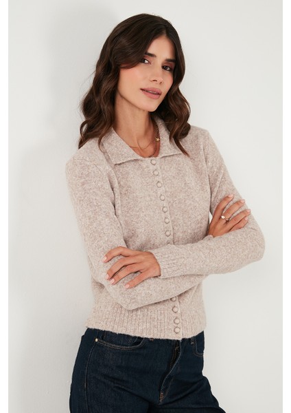 Yün Karışımlı Regular Fit Düğmeli Polo Yaka Hırka Bayan Hırka 4617013 fırsatları