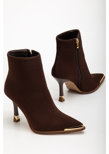 Kahve Çizgili Bilek Boy Topuklu Kadın Çizme fırsatları