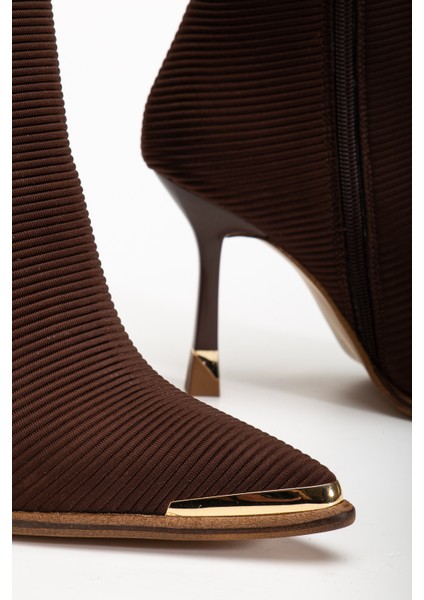 Kahve Çizgili Bilek Boy Topuklu Kadın Çizme indirimleri