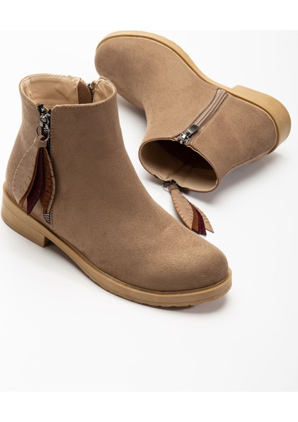 Vizon Süet Yaprak Desenli Fermuarlı Günlük Kadın Bot fırsatları