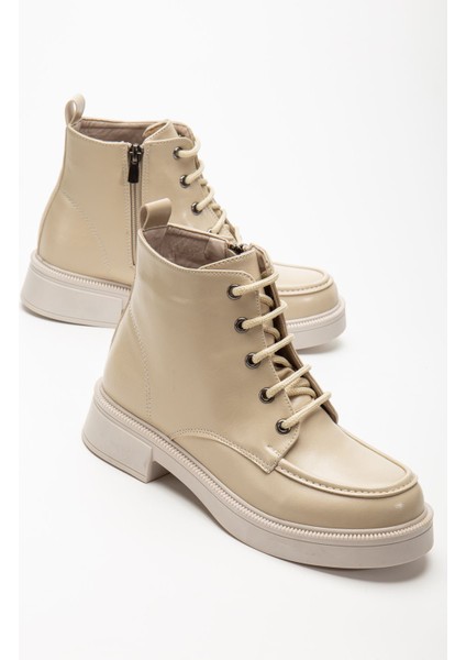 Bej Kırışık Rugan Bağcıklı Fermuarlı Günlük Kadın Bot fırsatları