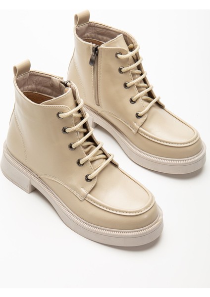 Bej Kırışık Rugan Bağcıklı Fermuarlı Günlük Kadın Bot indirimleri