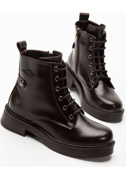 Kahve Kırışık Rugan Bağcıklı Fermuarlı Günlük Kadın Bot indirimleri