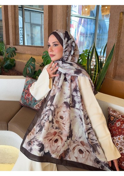 Desenli Pamuk Soft Şal Soon Serisi Kahverengi Bej PS111 modelleri