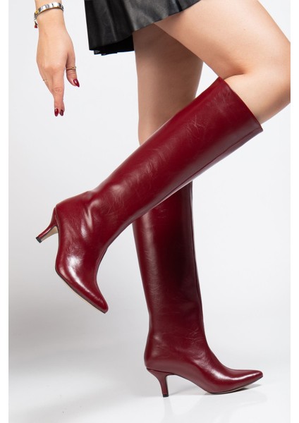 Bordo Kırışık Rugan Günlük Kadın Çizme