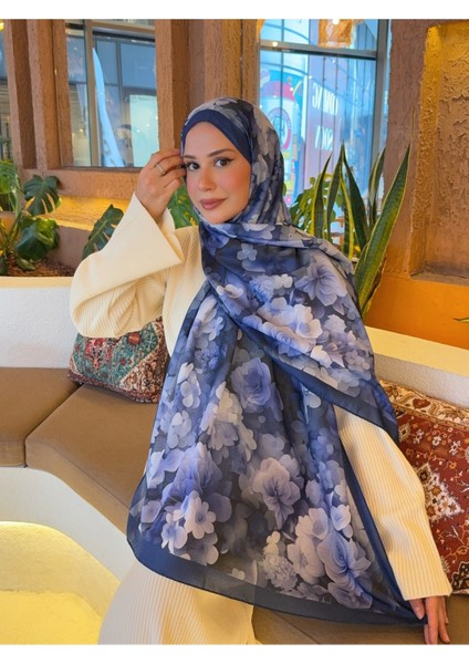 Desenli Pamuk Soft Şal Soon Serisi Lacivert PS97 modelleri
