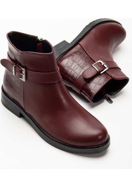Bordo Kroko Toka Aksesuarlı Fermuarlı Günlük Kadın Bot fırsatları