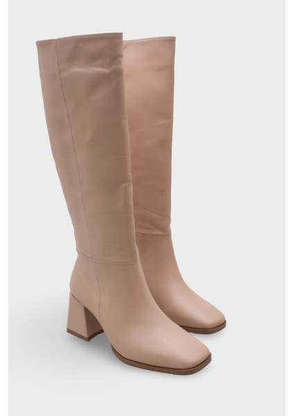 Merilyn Küt Burunlu Kalın Orta Topuklu Fermuarlı Uzun Kadın Çizme