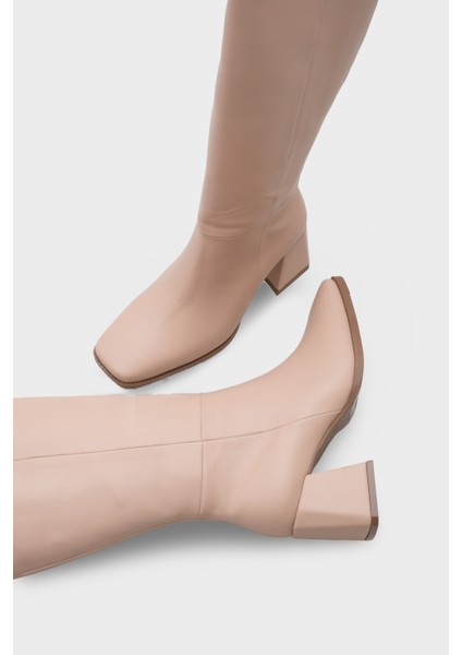 Merilyn Küt Burunlu Kalın Orta Topuklu Fermuarlı Uzun Kadın Çizme fırsatları