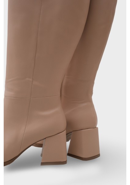 Merilyn Küt Burunlu Kalın Orta Topuklu Fermuarlı Uzun Kadın Çizme indirimleri