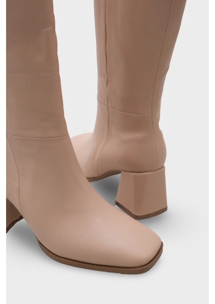 Merilyn Küt Burunlu Kalın Orta Topuklu Fermuarlı Uzun Kadın Çizme