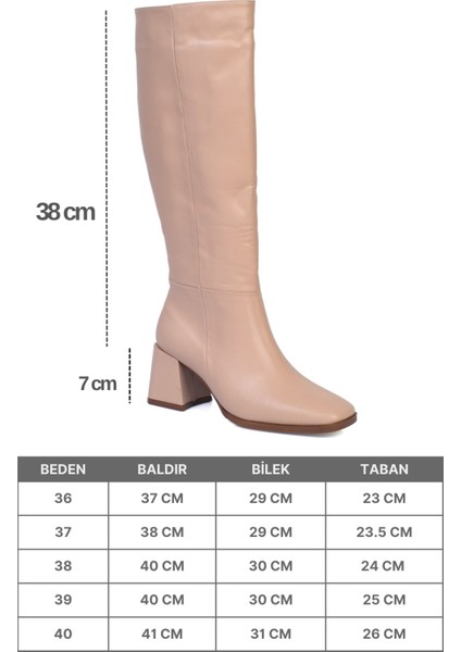 Merilyn Küt Burunlu Kalın Orta Topuklu Fermuarlı Uzun Kadın Çizme