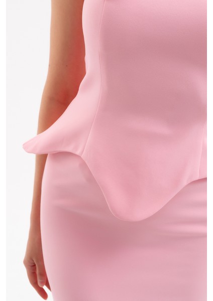 Kadın Pembe Şal Yaka Straplez Söz Nişan Balık Abiye Elbise indirimleri