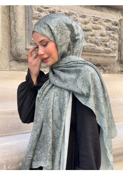 Retro Desen Pamuk Şal Mint Yeşili PS17