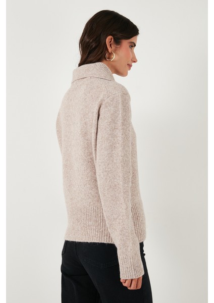 Yün Karışımlı Regular Fit Düğmeli Polo Yaka Kazak Bayan Polo Yaka Kazak 4617019