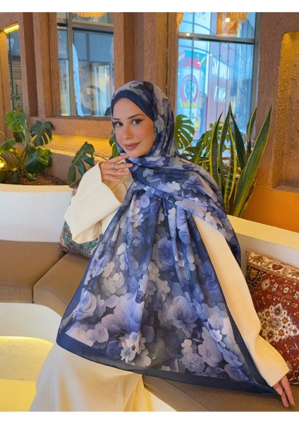 Desenli Pamuk Soft Şal Soon Serisi Lacivert PS97