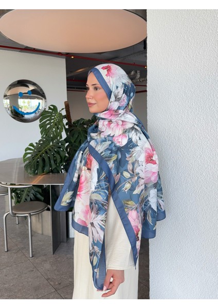 Desenli Pamuk Soft Şal Ilham Serisi Lacivert Pembe PS140 modelleri