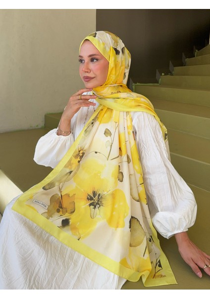 Fransız Ipeği Desenli Dökümlü Şal Sarı