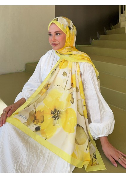Fransız Ipeği Desenli Dökümlü Şal Sarı modelleri