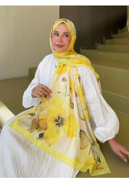 Fransız Ipeği Desenli Dökümlü Şal Sarı indirimleri