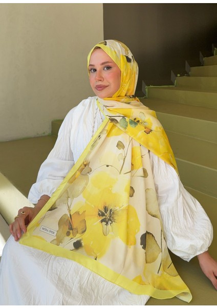 Fransız Ipeği Desenli Dökümlü Şal Sarı