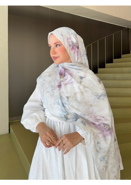 Fransız Ipeği Desenli Dökümlü Şal Bebek Mavi