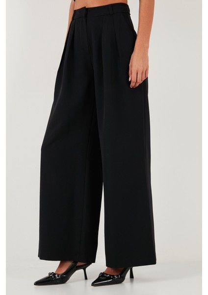 Pile Detaylı Wide Leg Yüksek Bel Geniş Paça Pantolon Bayan Pantolon 6522016 modelleri