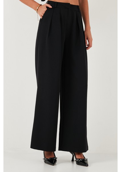 Pile Detaylı Wide Leg Yüksek Bel Geniş Paça Pantolon Bayan Pantolon 6522016 fırsatları