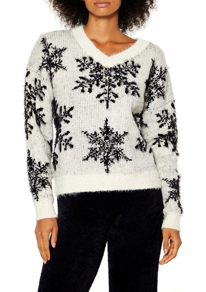 Yumuşak Örme Kar Tanesi Desenli Kazak