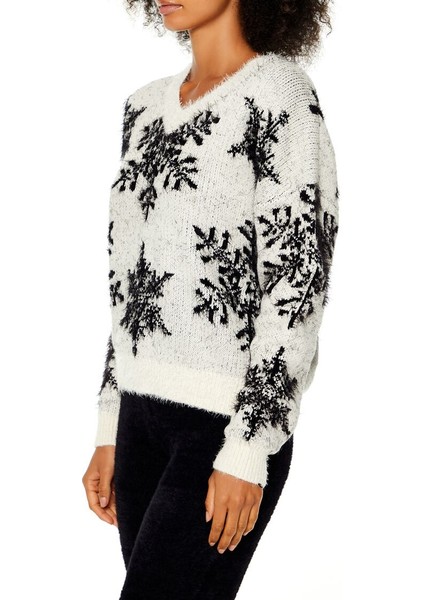 Yumuşak Örme Kar Tanesi Desenli Kazak fırsatları